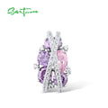 SANTUZZA Pure 925 Sterling Silver Pendant For Women Sparkling Pink Amethyst Cubic Zirconia Elegant Party Trendy Fine Jewelry