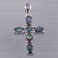 KONGMOON Latin Cross 4x6mm Oval Mystic Rainbow Stone Jewelry for Women Pendant for Necklace