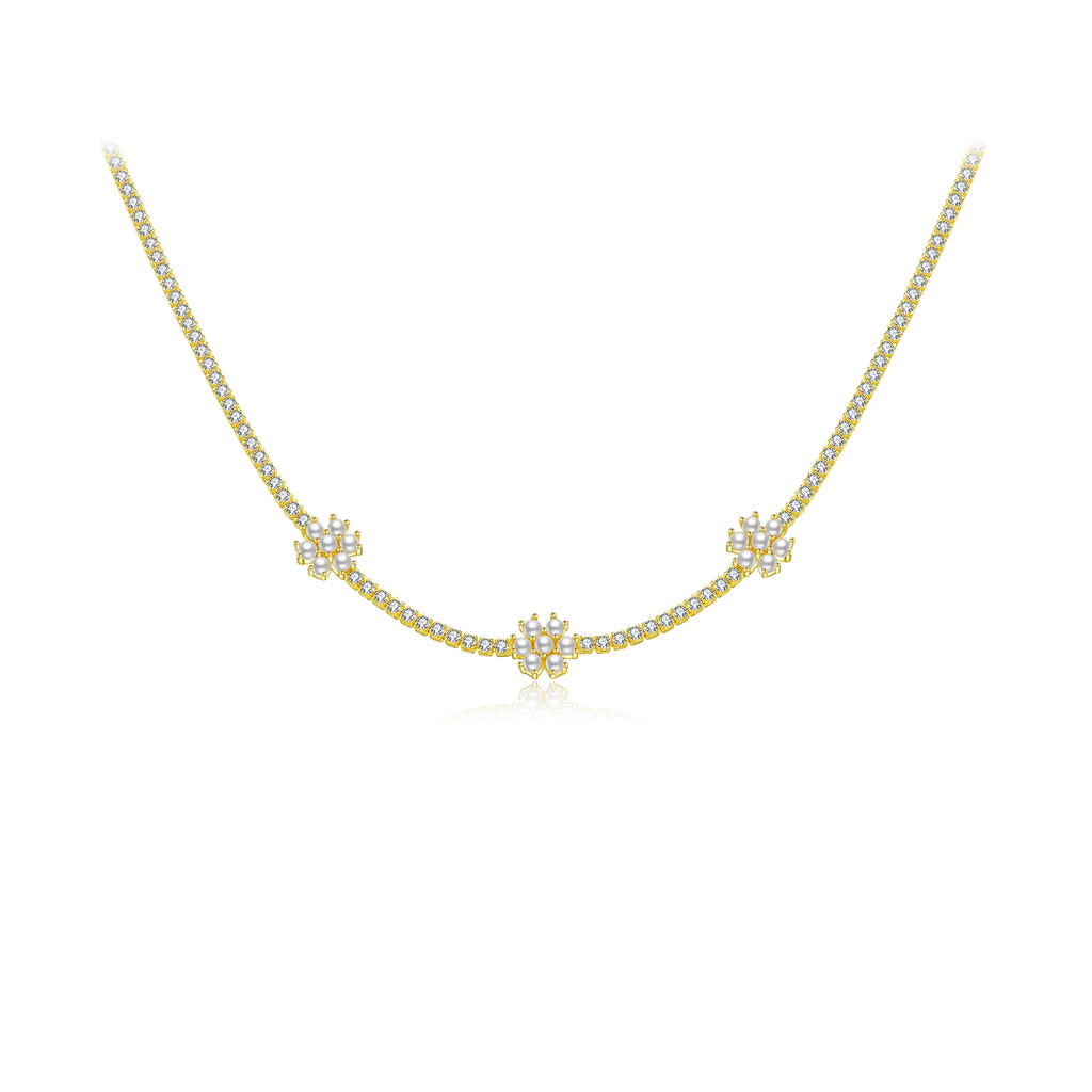 ANDYWEN 100% 925 Sterling Silver Gold Flower Rainbow Choker Necklace 2021 Women Zircon CZ Chian Luxury Party Wedding Jewelry