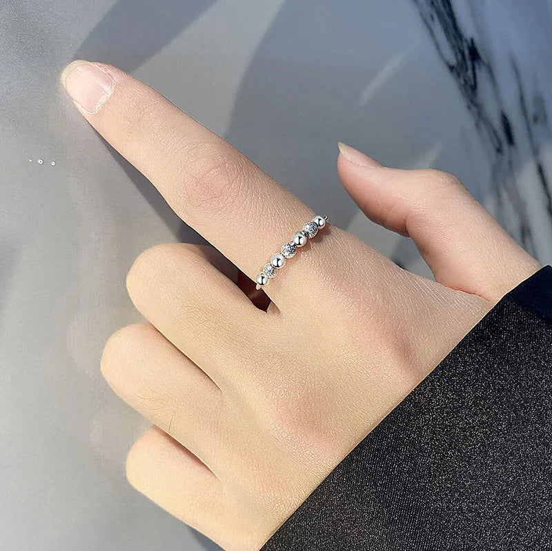 TrustDavis Real 925 Sterling Silver Fashion Minimalist Rotating Beads Opening Rings For Women Party Fine Jewelry Gift DG0099