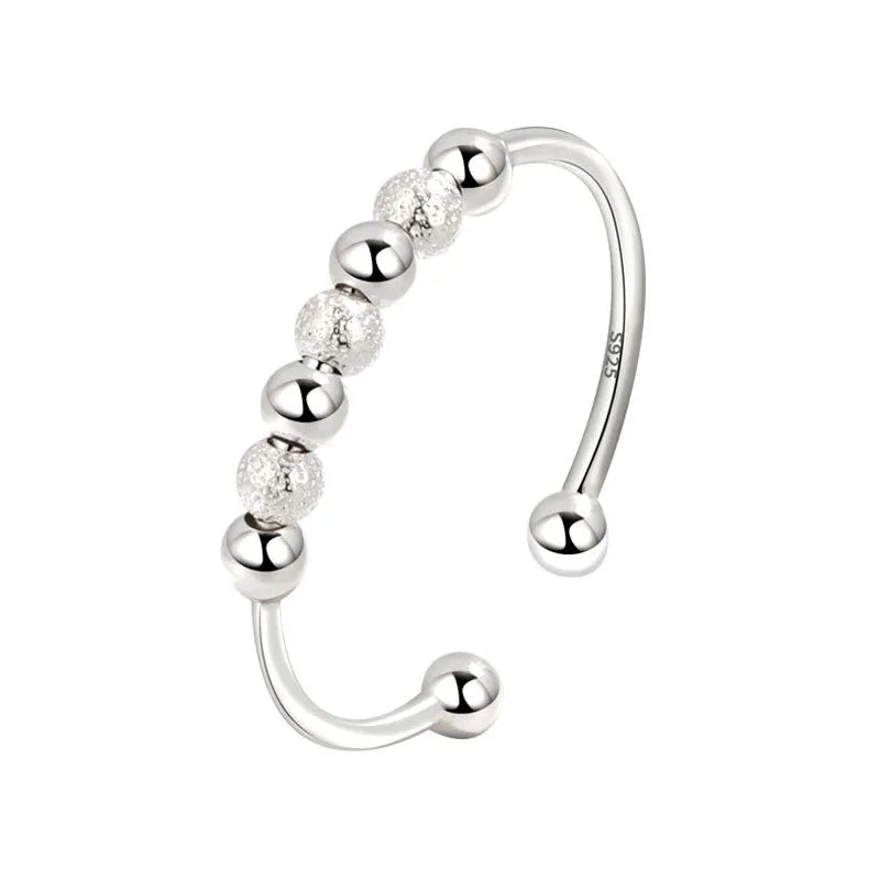 TrustDavis Real 925 Sterling Silver Fashion Minimalist Rotating Beads Opening Rings For Women Party Fine Jewelry Gift DG0099