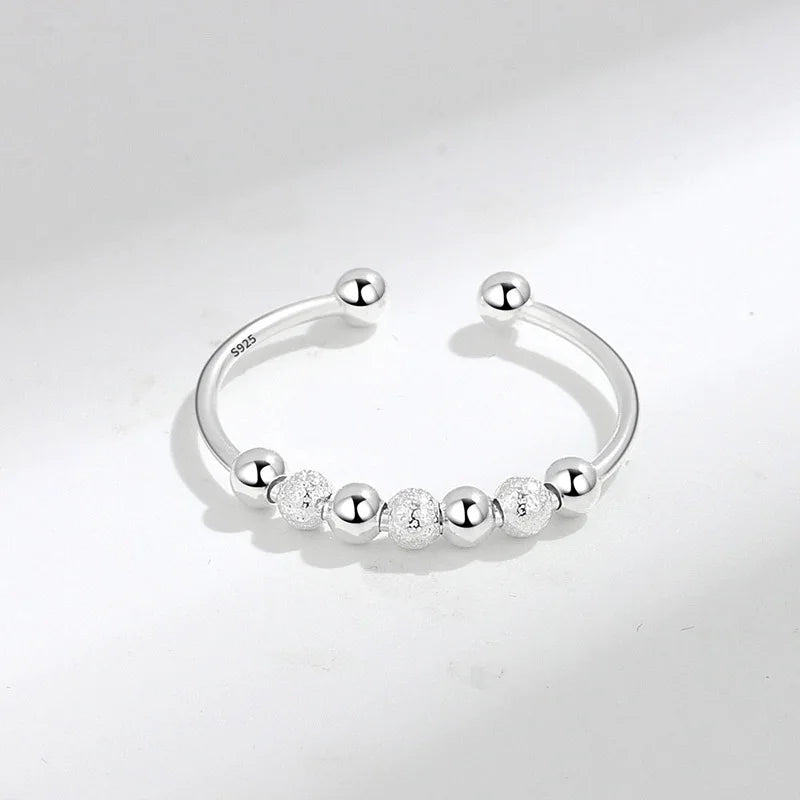 TrustDavis Real 925 Sterling Silver Fashion Minimalist Rotating Beads Opening Rings For Women Party Fine Jewelry Gift DG0099