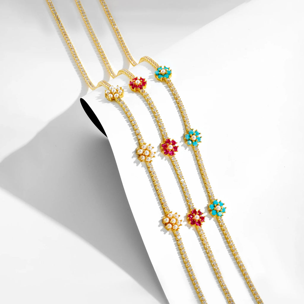 ANDYWEN 100% 925 Sterling Silver Gold Flower Rainbow Choker Necklace 2021 Women Zircon CZ Chian Luxury Party Wedding Jewelry