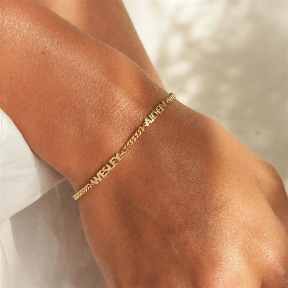 Custom Multiple Name Bracelet Personalized Nameplate Jewelry Cuban Chain Kids Names Bracelets for Mother Women Gift Pulseras