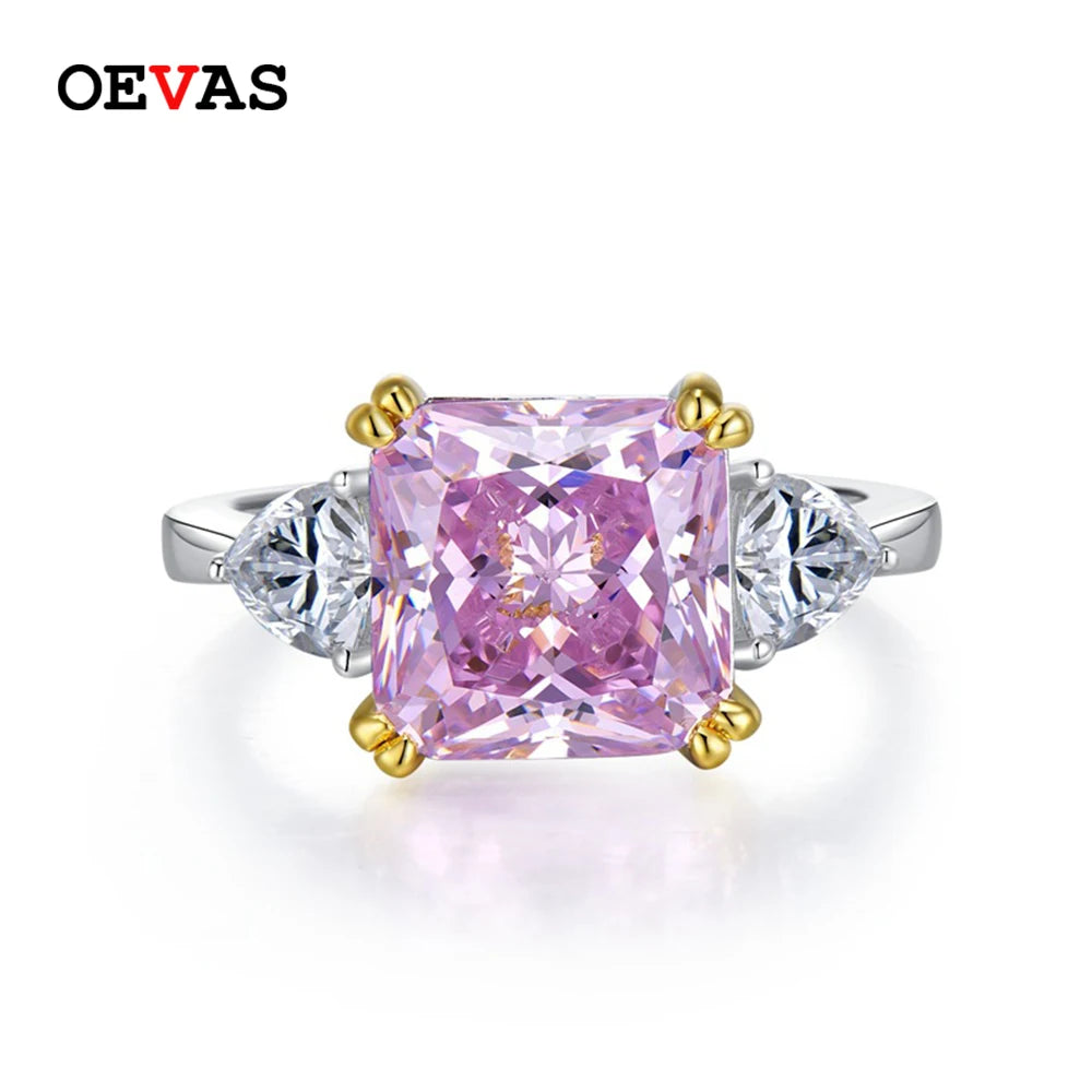 OEVAS 100% 925 Sterling Silver Sparkling 10*10MM  Square pillow High Carbon Diamond Ring Wedding Engagement Party Fine Jewelry