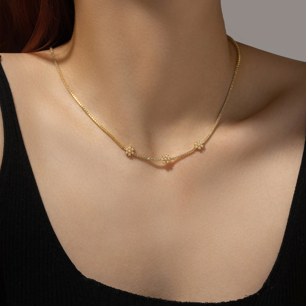 ANDYWEN 100% 925 Sterling Silver Gold Flower Rainbow Choker Necklace 2021 Women Zircon CZ Chian Luxury Party Wedding Jewelry