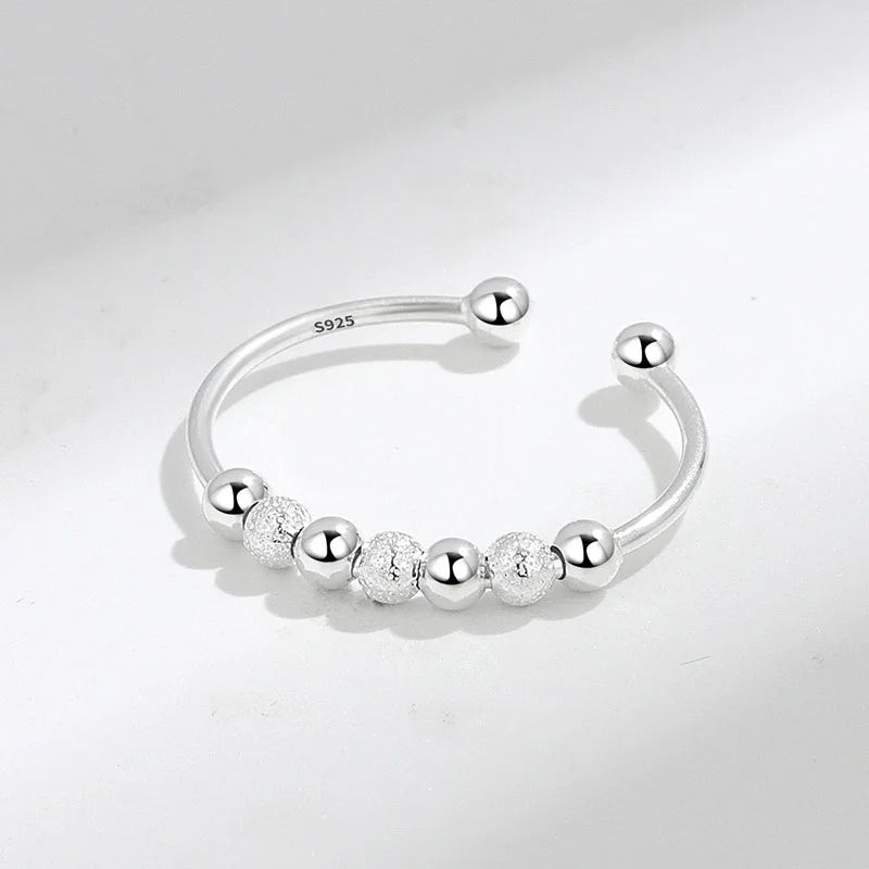 TrustDavis Real 925 Sterling Silver Fashion Minimalist Rotating Beads Opening Rings For Women Party Fine Jewelry Gift DG0099